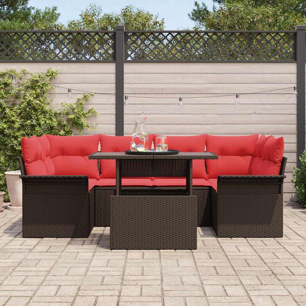 Gartensofa-set mit Kissen mit Speicher 7 pcs Braun Poly Rattan