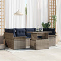 Gartensofa-set mit Kissen mit Speicher 7 pcs Grau Poly Rattan