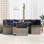 Gartensofa-set mit Kissen mit Speicher 7 pcs Grau Poly Rattan