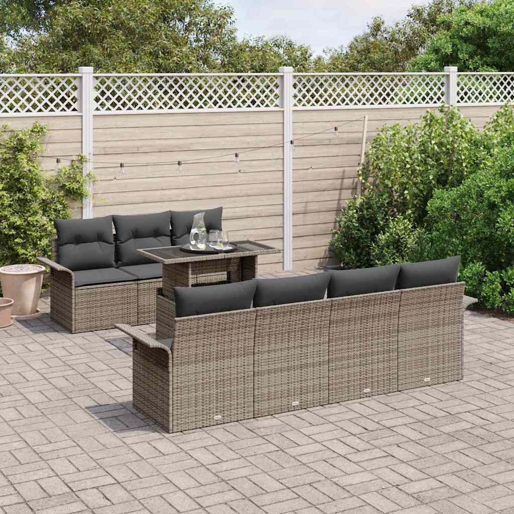 Gartensofa-set mit Kissen mit Speicher 8 pcs Grau Poly Rattan
