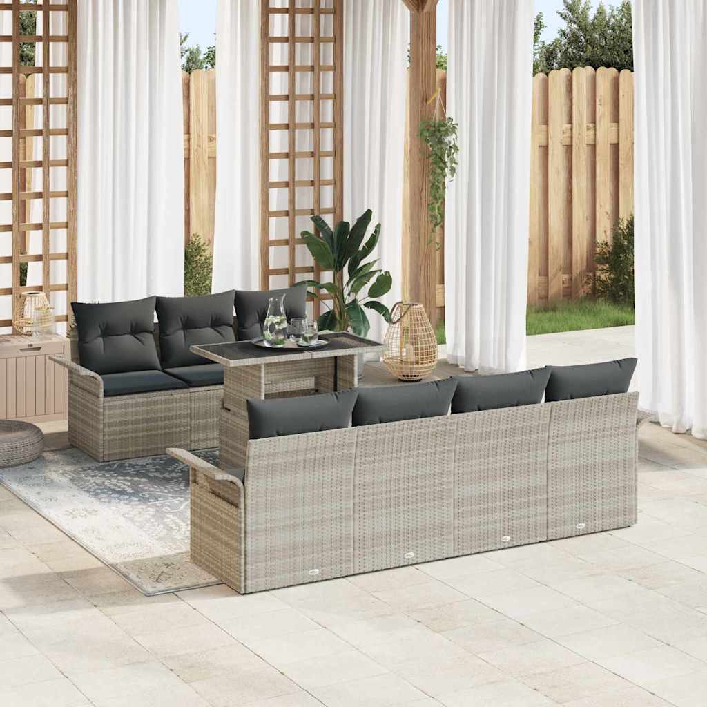 Gartensofa-set mit Kissen 8 pcs Hellgrau Poly Rattan
