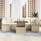 Gartensofa-set mit Kissen mit Speicher 8 pcs Beige Poly Rattan