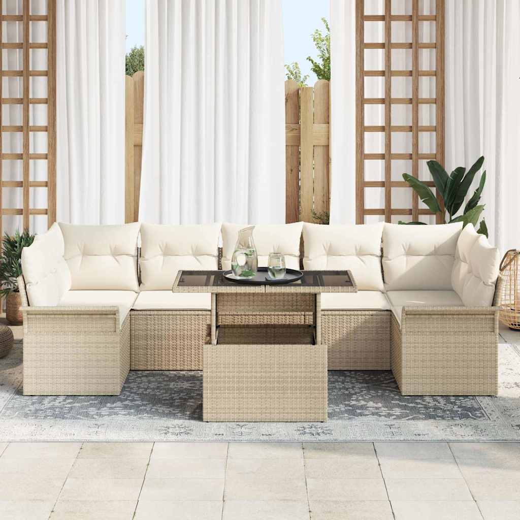 Gartensofa-set mit Kissen mit Speicher 8 pcs Beige Poly Rattan