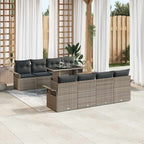 Gartensofa-set mit Kissen mit Speicher 9 pcs Grau Poly Rattan