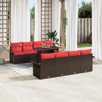 Gartensofa-set mit Kissen mit Speicher 9 pcs Braun Poly Rattan