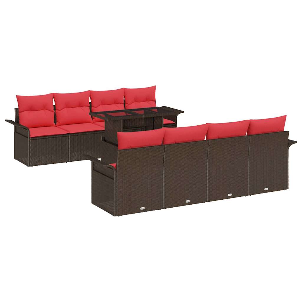 Gartensofa-set mit Kissen mit Speicher 9 pcs Braun Poly Rattan