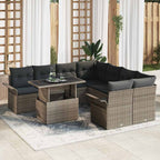 Gartensofa-set mit Kissen mit Speicher 9 pcs Grau Poly Rattan