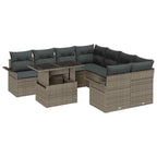 Gartensofa-set mit Kissen mit Speicher 9 pcs Grau Poly Rattan