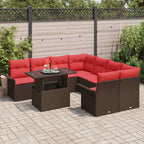 Gartensofa-set mit Kissen mit Speicher 9 pcs Braun Poly Rattan