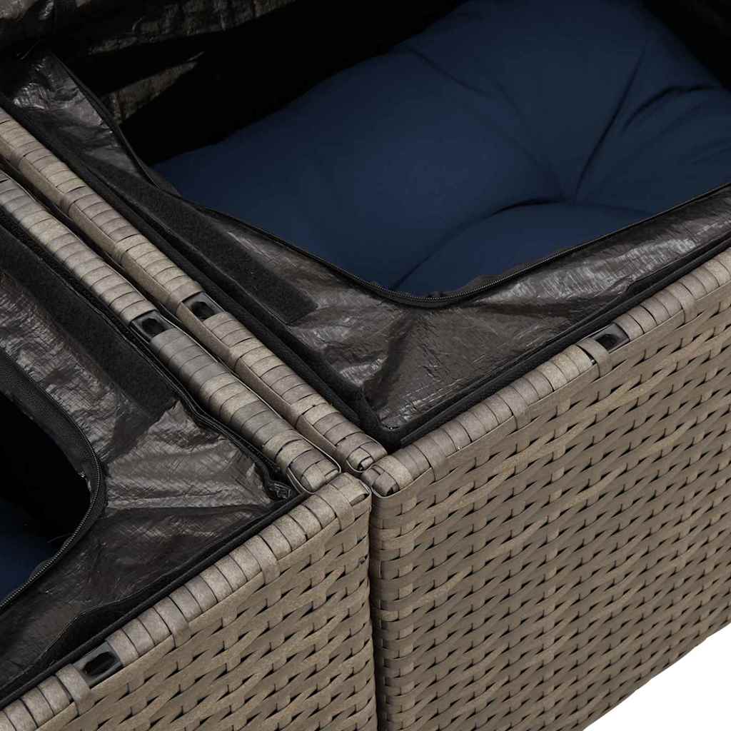 Gartensofa-set mit Kissen mit Speicher 9 pcs Grau Poly Rattan