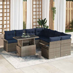 Gartensofa-set mit Kissen mit Speicher 9 pcs Grau Poly Rattan