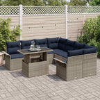 Gartensofa-set mit Kissen mit Speicher 9 pcs Grau Poly Rattan