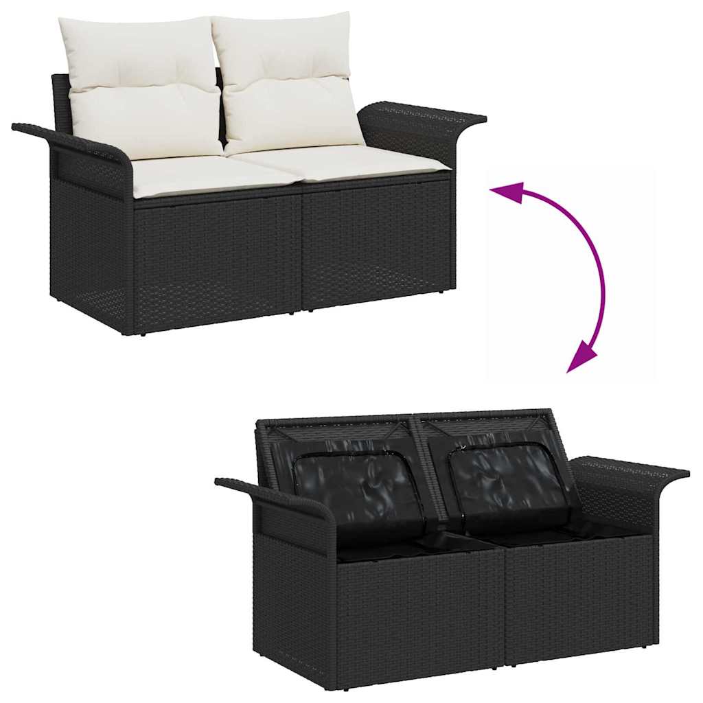 Garten-Sofa-Set mit Kissen 6 pcs Schwarz Poly Rattan