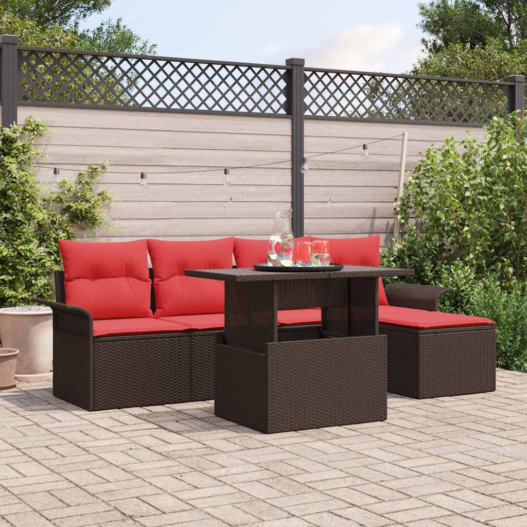 Garten-Sofa-Set mit Kissen mit Speicher 6 pcs Braun Poly Rattan