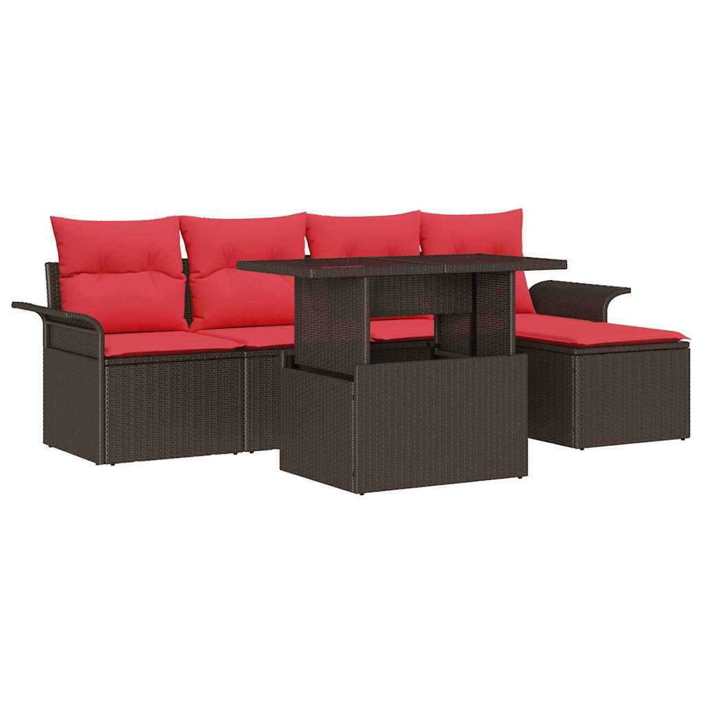 Garten-Sofa-Set mit Kissen mit Speicher 6 pcs Braun Poly Rattan