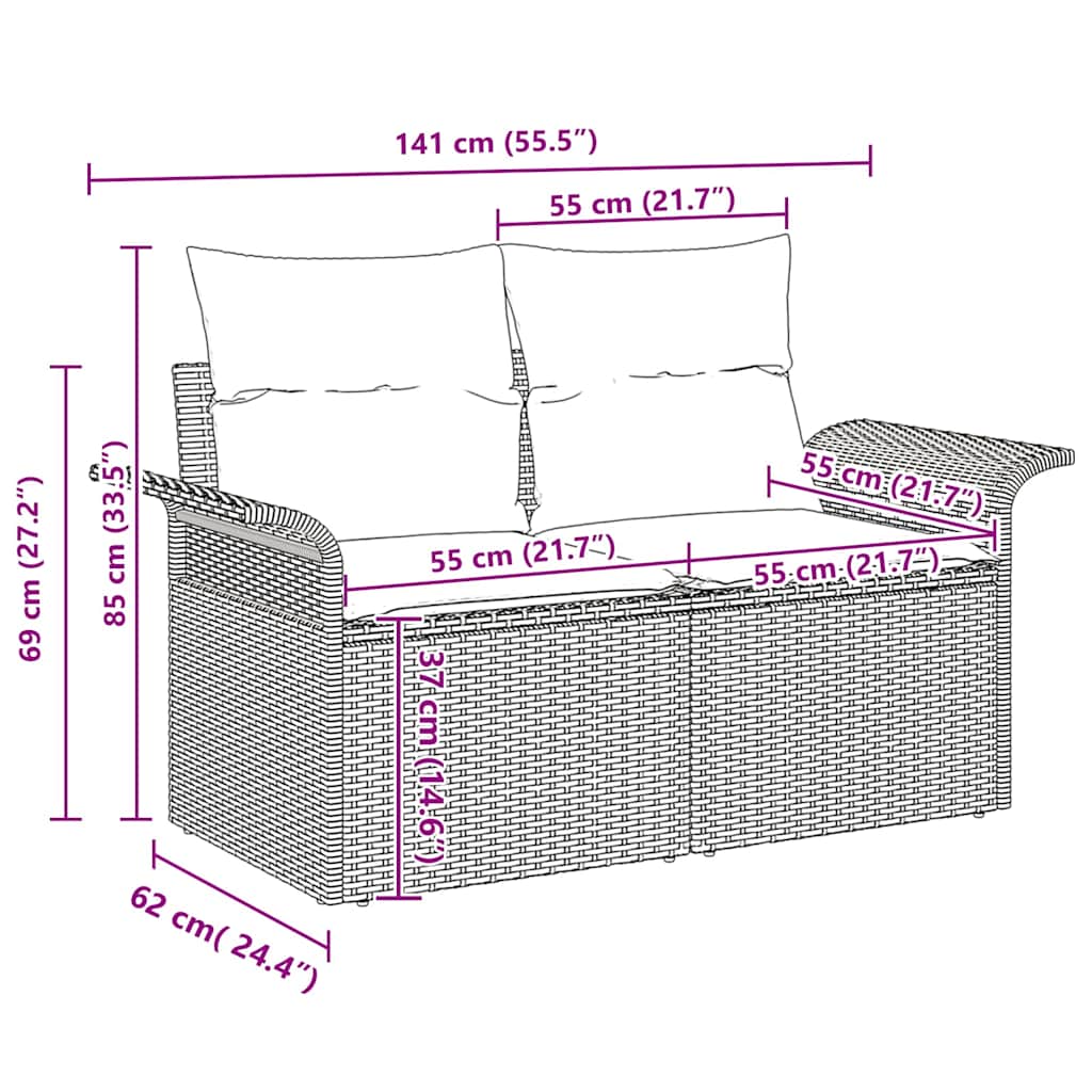 Garten-Sofa-Set mit Kissen mit Speicher 5 pcs Grau Poly Rattan