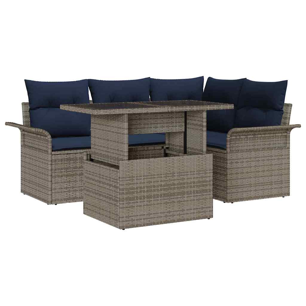 Gartensofa-set mit Kissen mit Speicher 5 pcs Grau Poly Rattan
