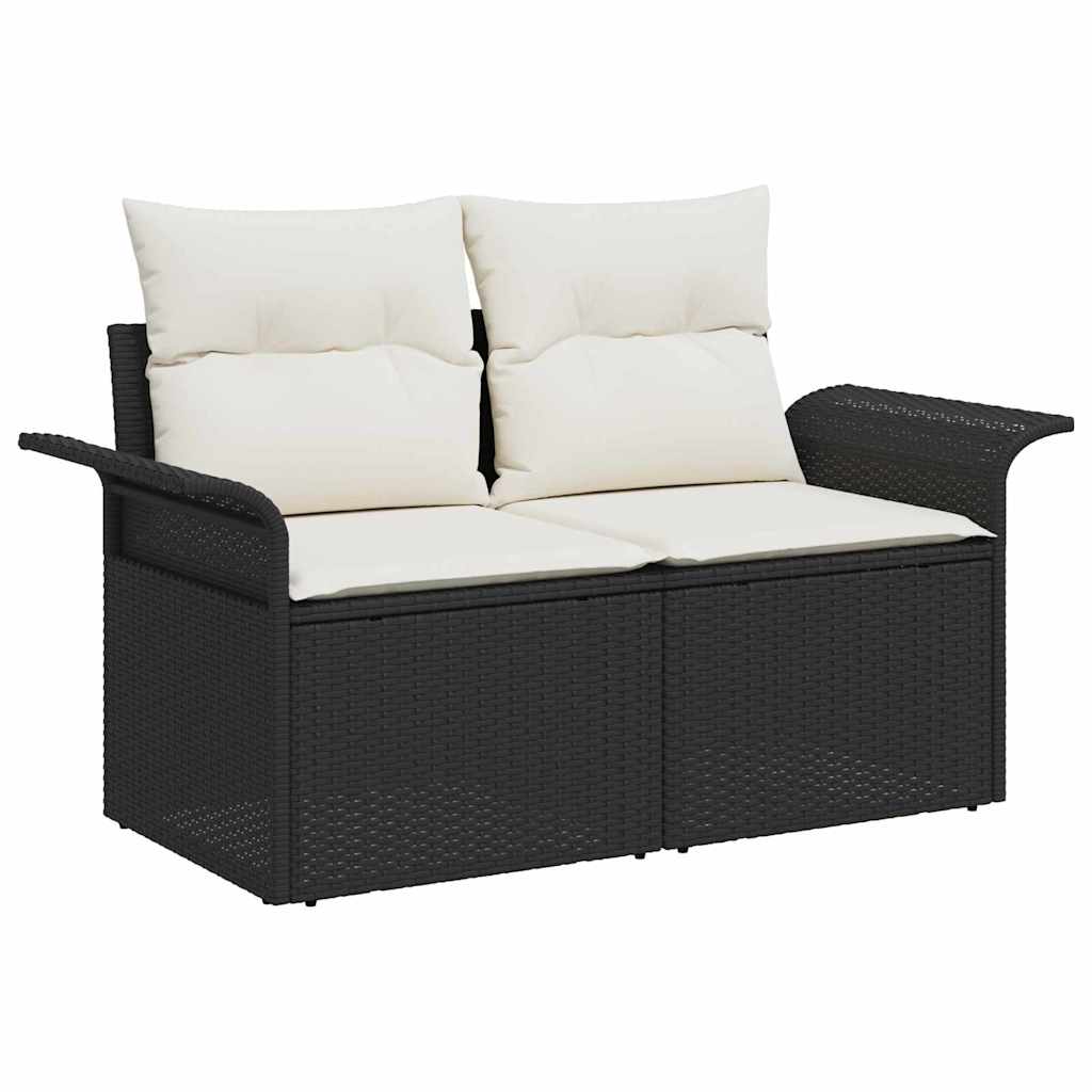 Garten-Sofa-Set mit Kissen 7 pcs Schwarz Poly Rattan