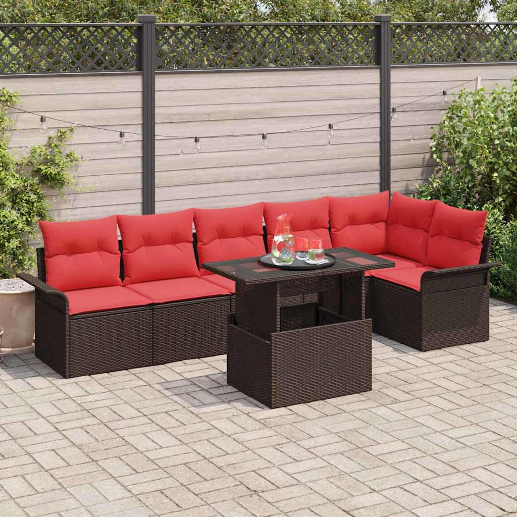 Garten-Sofa-Set mit Kissen mit Speicher 7 pcs Braun Poly Rattan