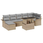 Garten-Sofa-Set mit Kissen mit Speicher 8 pcs Beige Poly Rattan