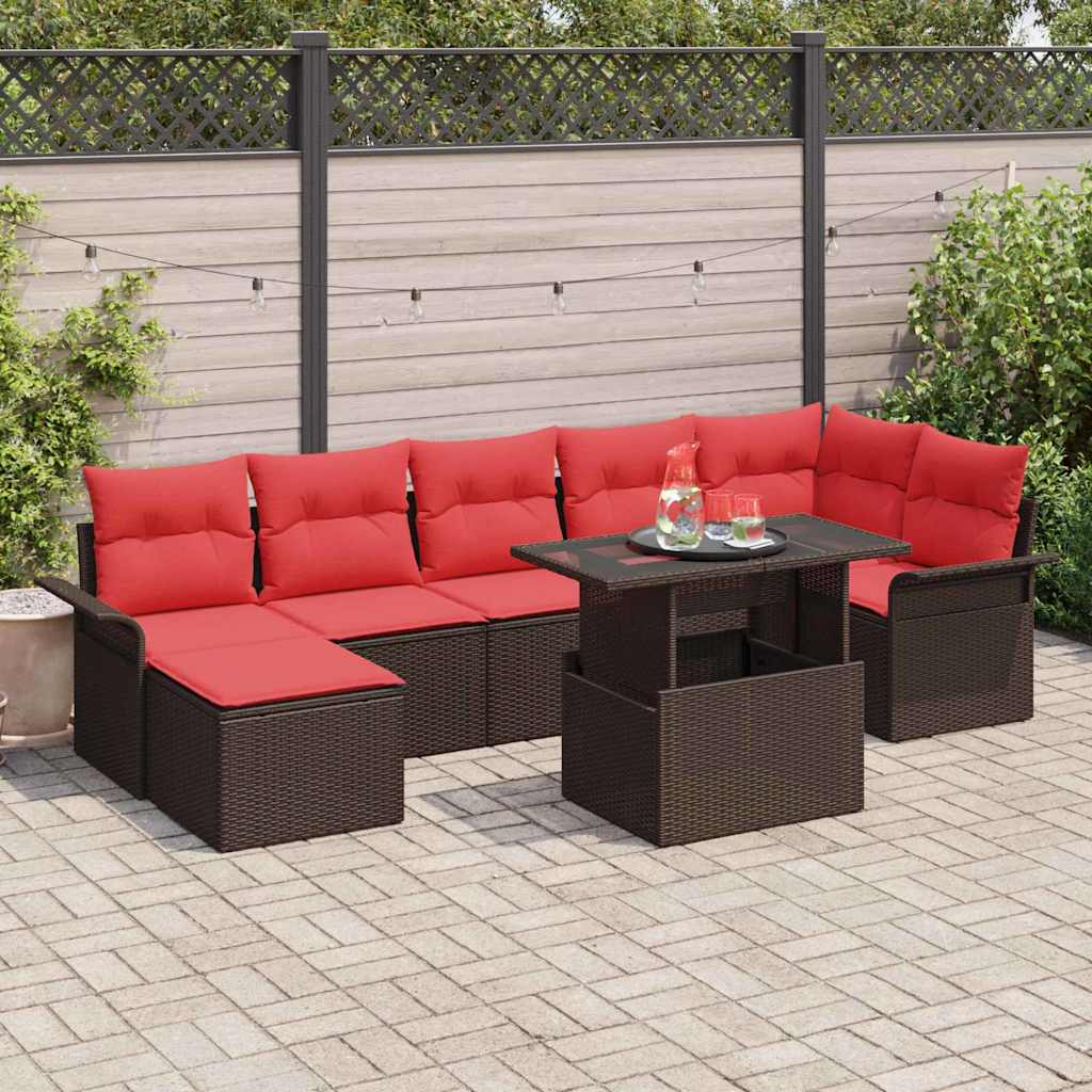 Gartensofa-set mit Kissen mit Speicher 8 pcs Braun Poly Rattan