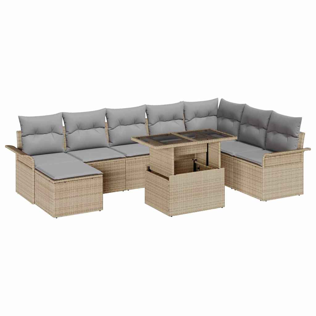 Garten-Sofa-Set mit Kissen 9 pcs Beige und Hellgrau