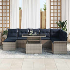 Gartensofa-set mit Kissen 9 pcs Grau Poly Rattan