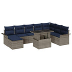 Gartensofa-set mit Kissen 9 pcs Grau Poly Rattan