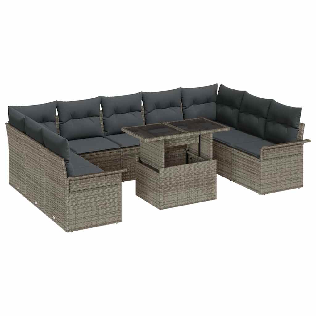 Gartensofa-set mit Kissen mit Kissen 10 pcs Grau Poly Rattan