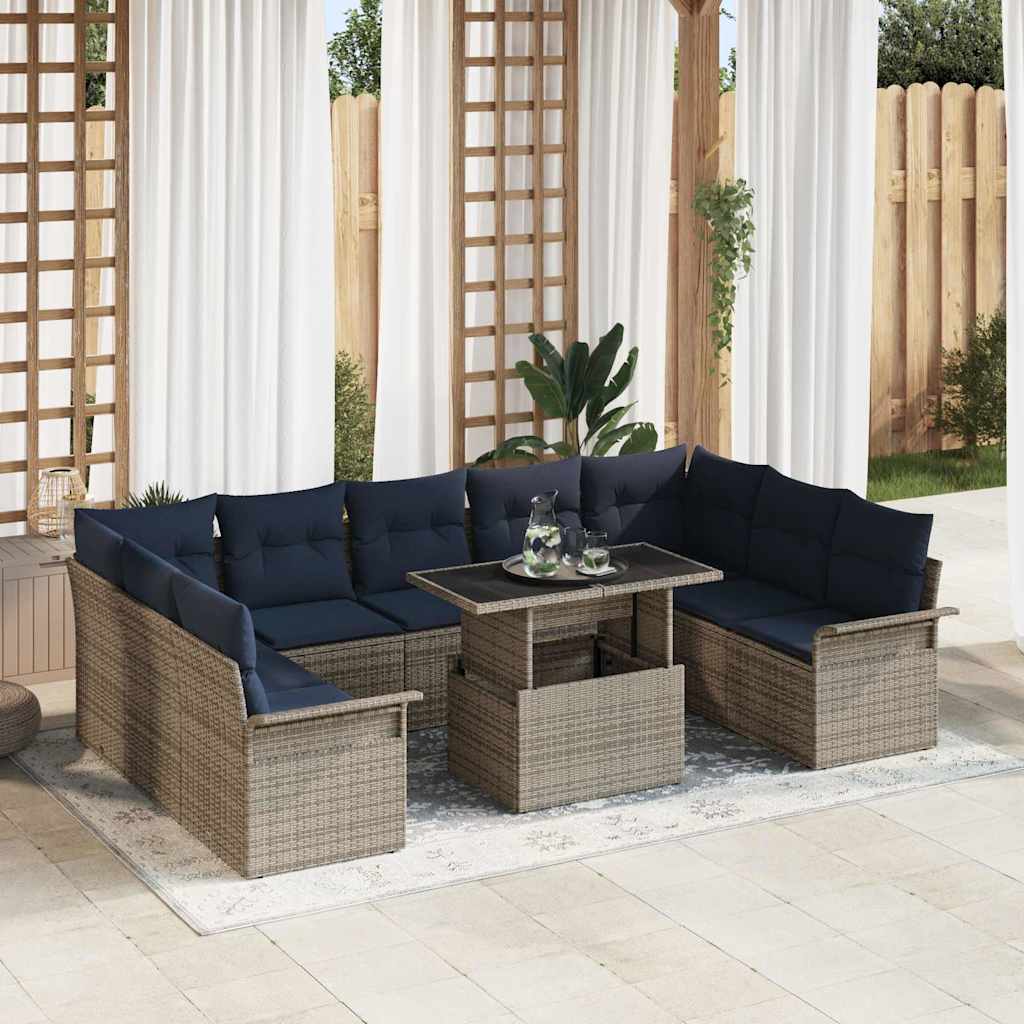 Gartensofa-set mit Kissen mit Kissen 10 pcs Grau Poly Rattan