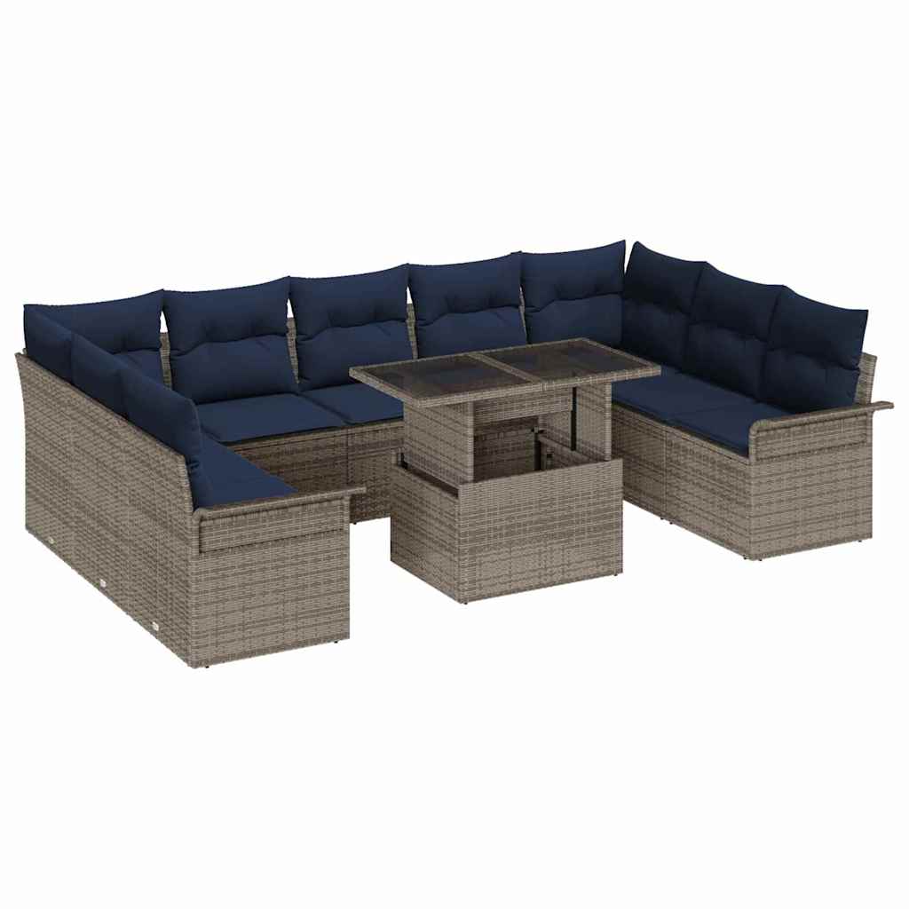 Gartensofa-set mit Kissen mit Kissen 10 pcs Grau Poly Rattan
