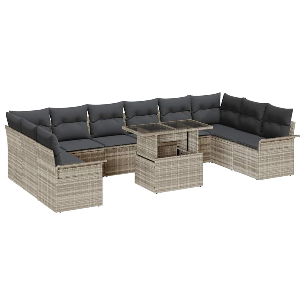 Gartensofa-set mit Kissen 11 pcs Hellgrau Poly Rattan