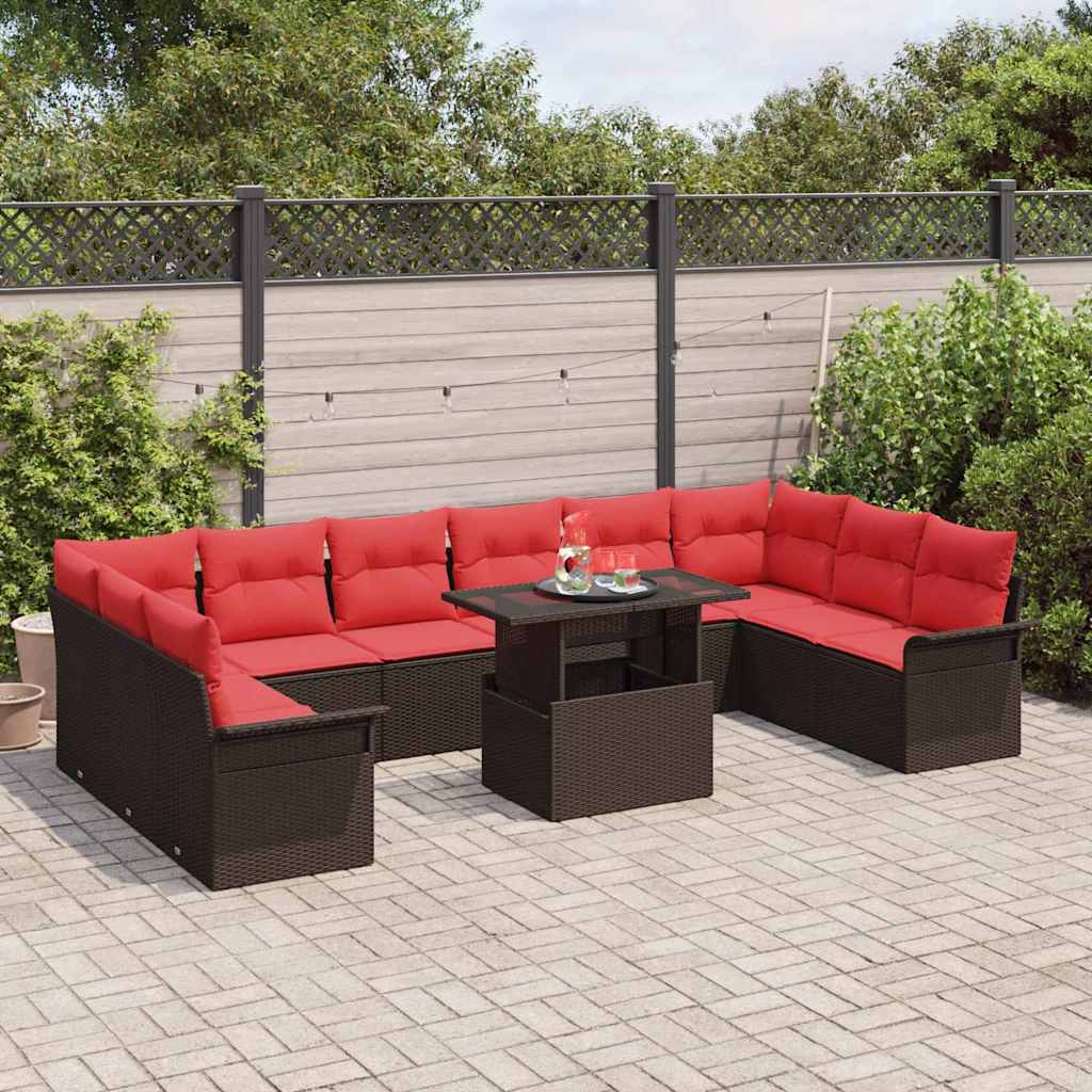 Gartensofa-set mit Kissen mit Kissen 11 pcs Braun Poly Rattan