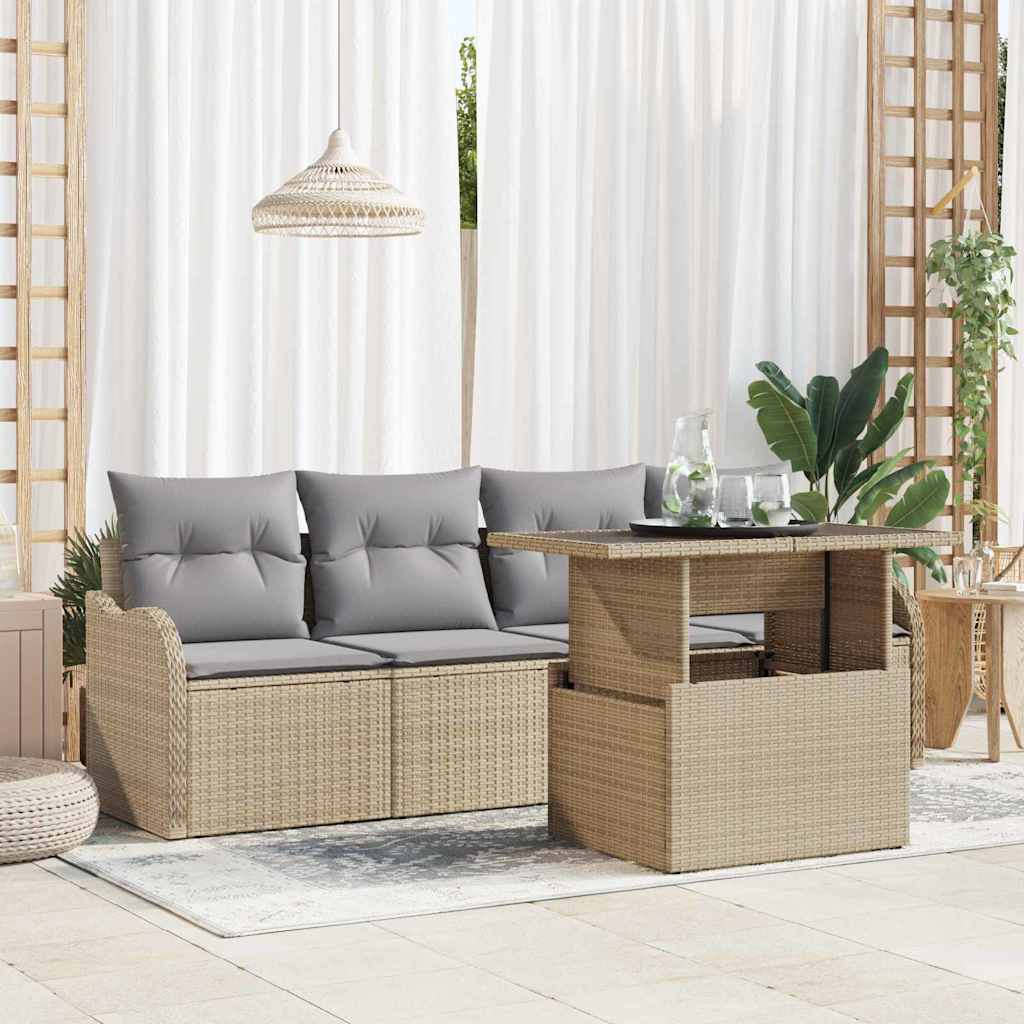 Garten-Sofa-Set mit Kissen mit Kissen 5 pcs Beige Poly Rattan