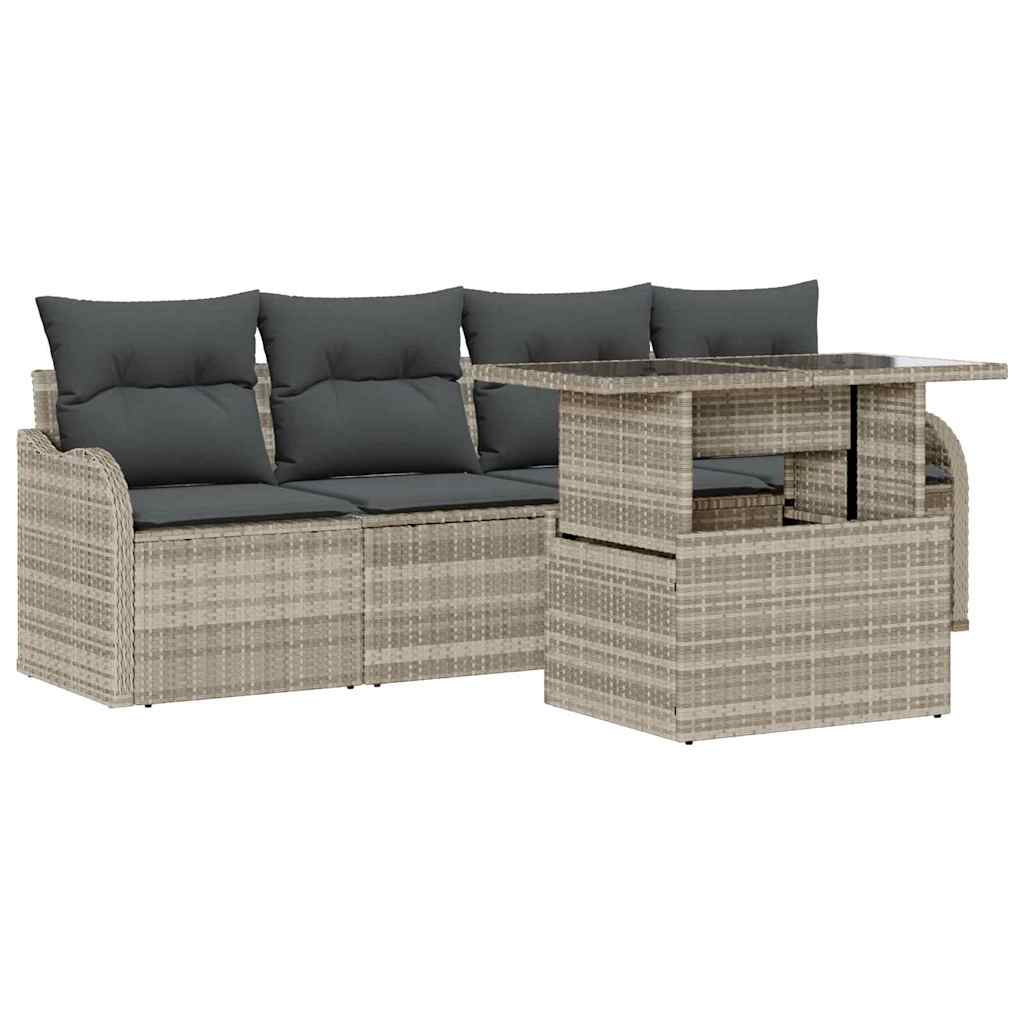 Garten-Sofa-Set mit Kissen 5 pcs Hellgrau Poly Rattan