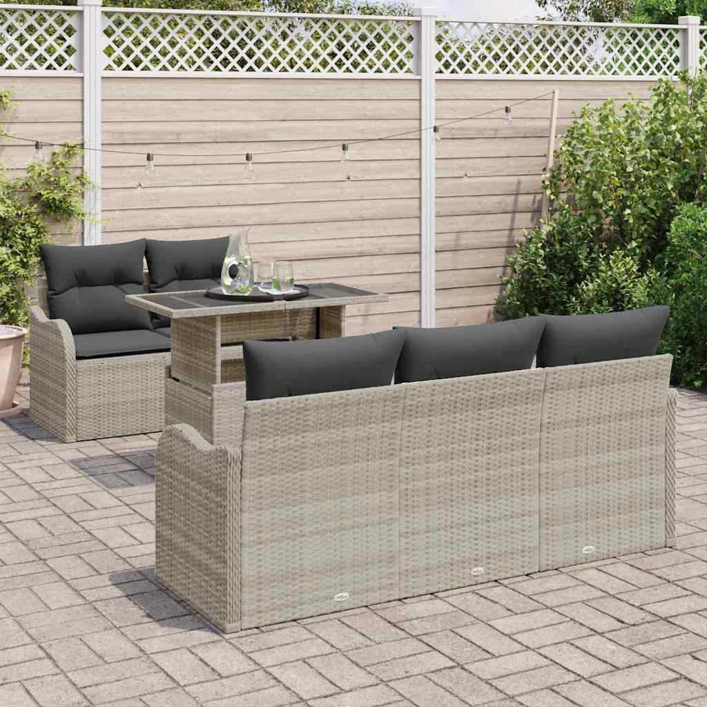 Gartensofa-set mit Kissen mit Kissen 6 pcs Hellgrau Poly Rattan
