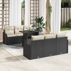 Gartensofa-set mit Kissen mit Kissen 7 pcs Schwarz Poly Rattan
