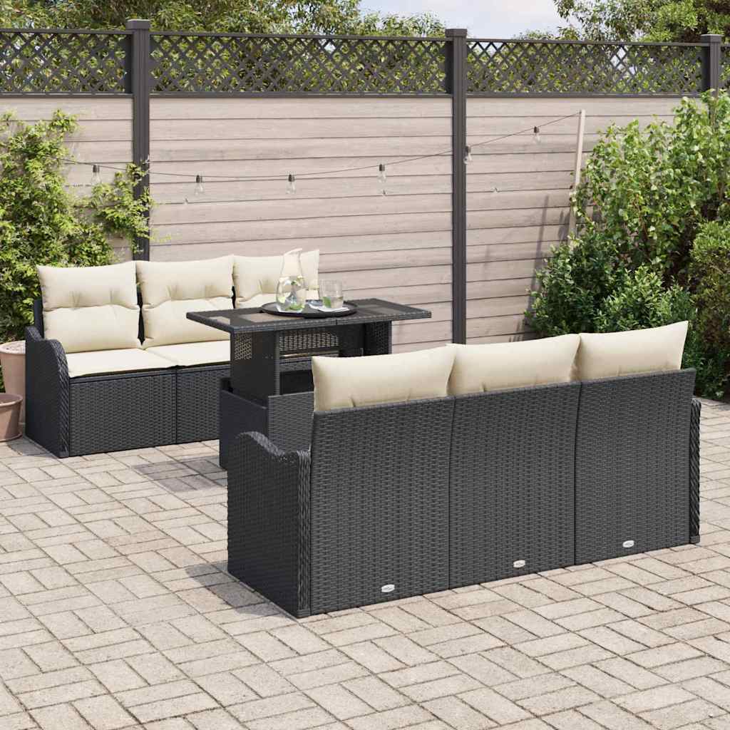 Gartensofa-set mit Kissen mit Kissen 7 pcs Schwarz Poly Rattan