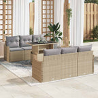 Gartensofa-set mit Kissen mit Speicher 7 pcs Beige Poly Rattan