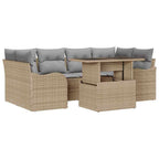 Gartensofa-set mit Kissen mit Speicher 7 pcs Beige Poly Rattan