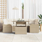 Gartensofa-set mit Kissen mit Speicher 7 pcs Beige Poly Rattan