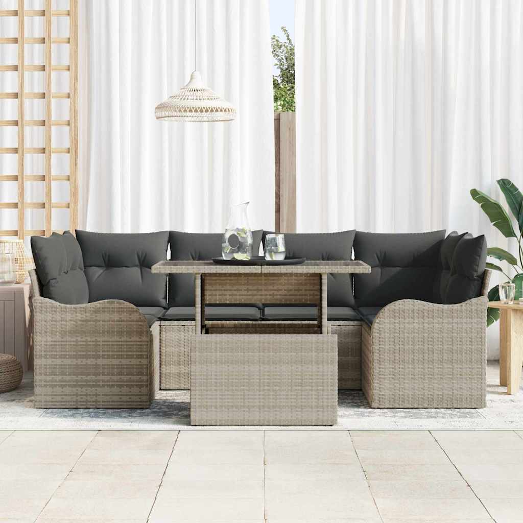 Gartensofa-set mit Kissen mit Kissen 7 pcs Hellgrau Poly Rattan