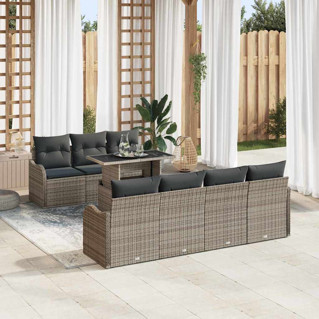 Gartensofa-set mit Kissen mit Speicher 8 pcs Grau Poly Rattan