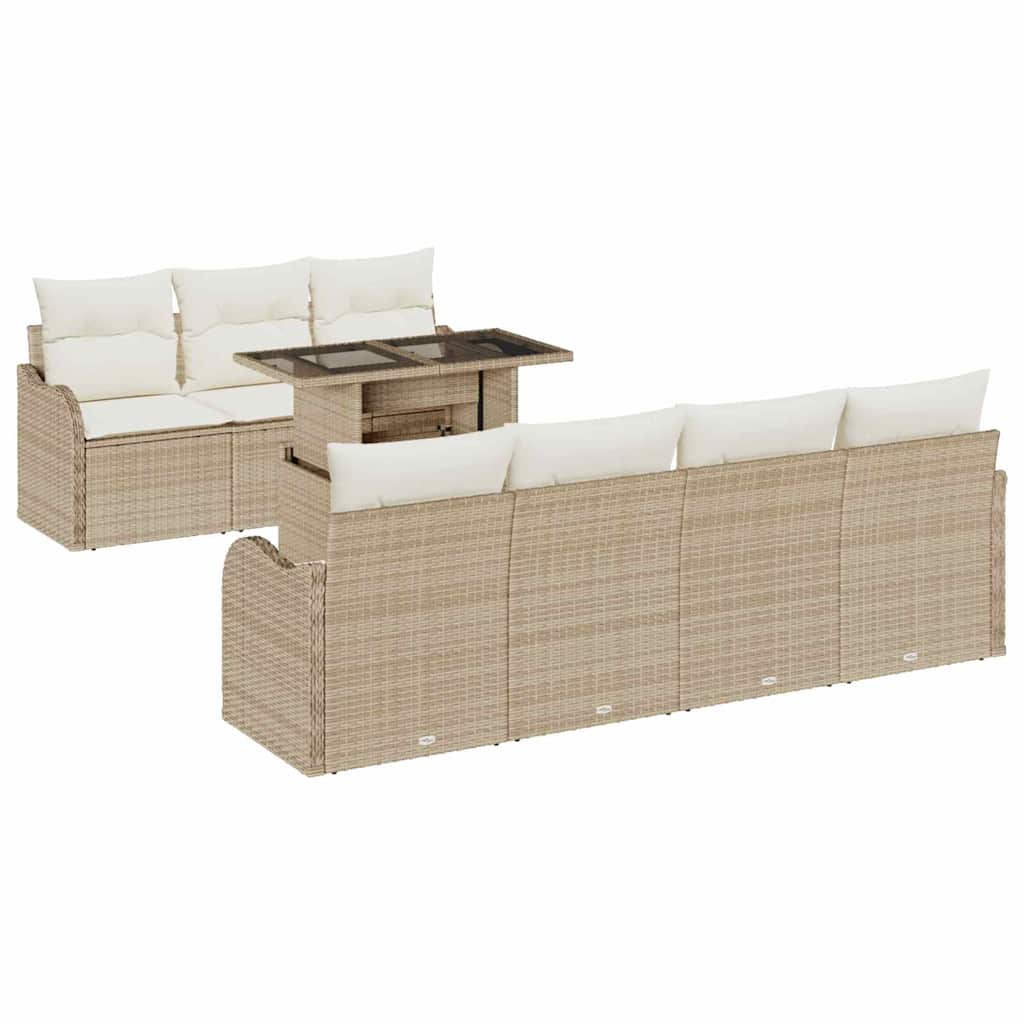 Gartensofa-set mit Kissen mit Speicher 8 pcs Beige Poly Rattan