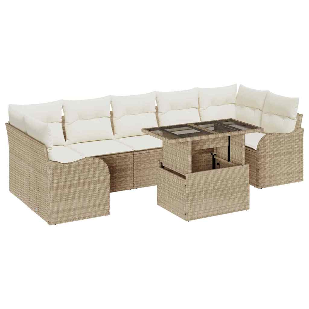 Gartensofa-set mit Kissen mit Speicher 8 pcs Beige Poly Rattan