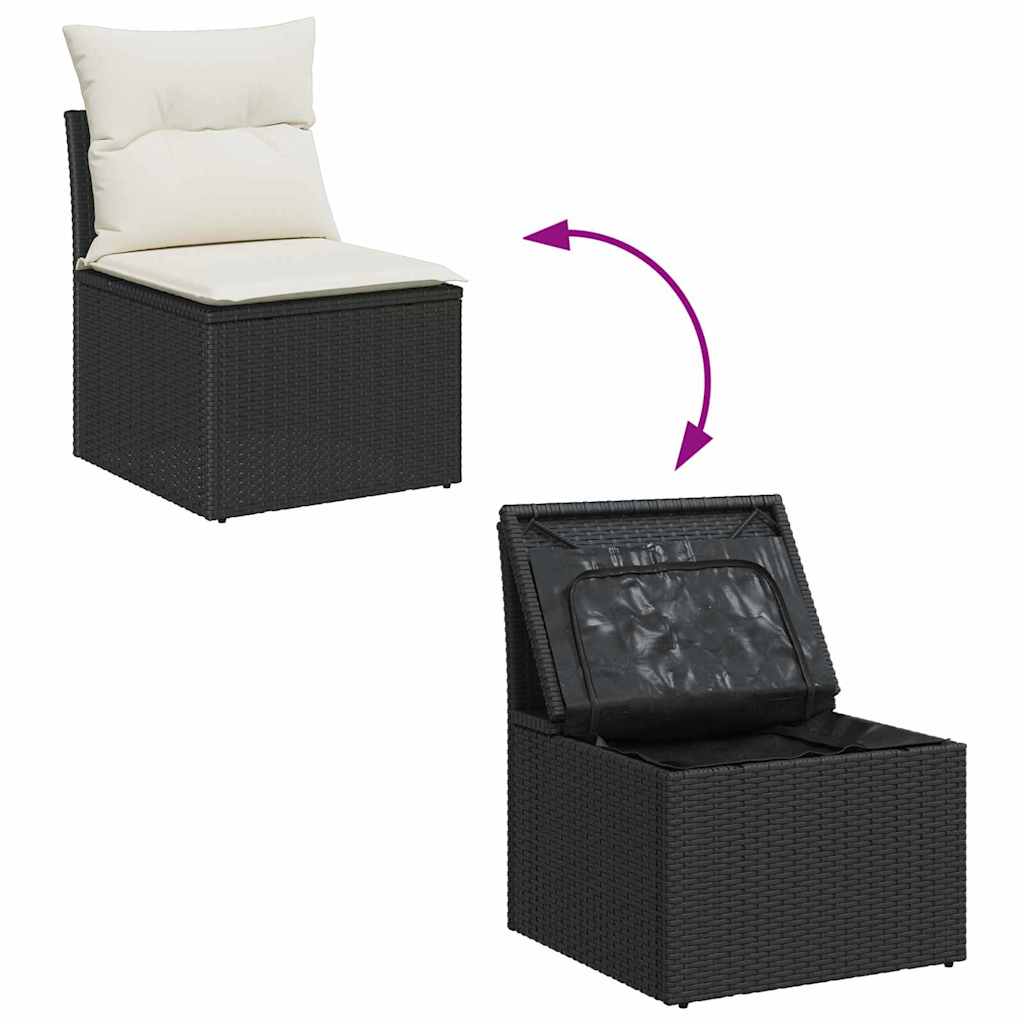 Gartensofa-set mit Kissen mit Kissen 9 pcs Schwarz Poly Rattan