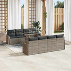Gartensofa-set mit Kissen mit Speicher 9 pcs Grau Poly Rattan