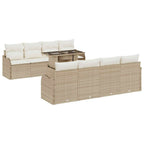 Gartensofa-set mit Kissen mit Speicher 9 pcs Beige Poly Rattan