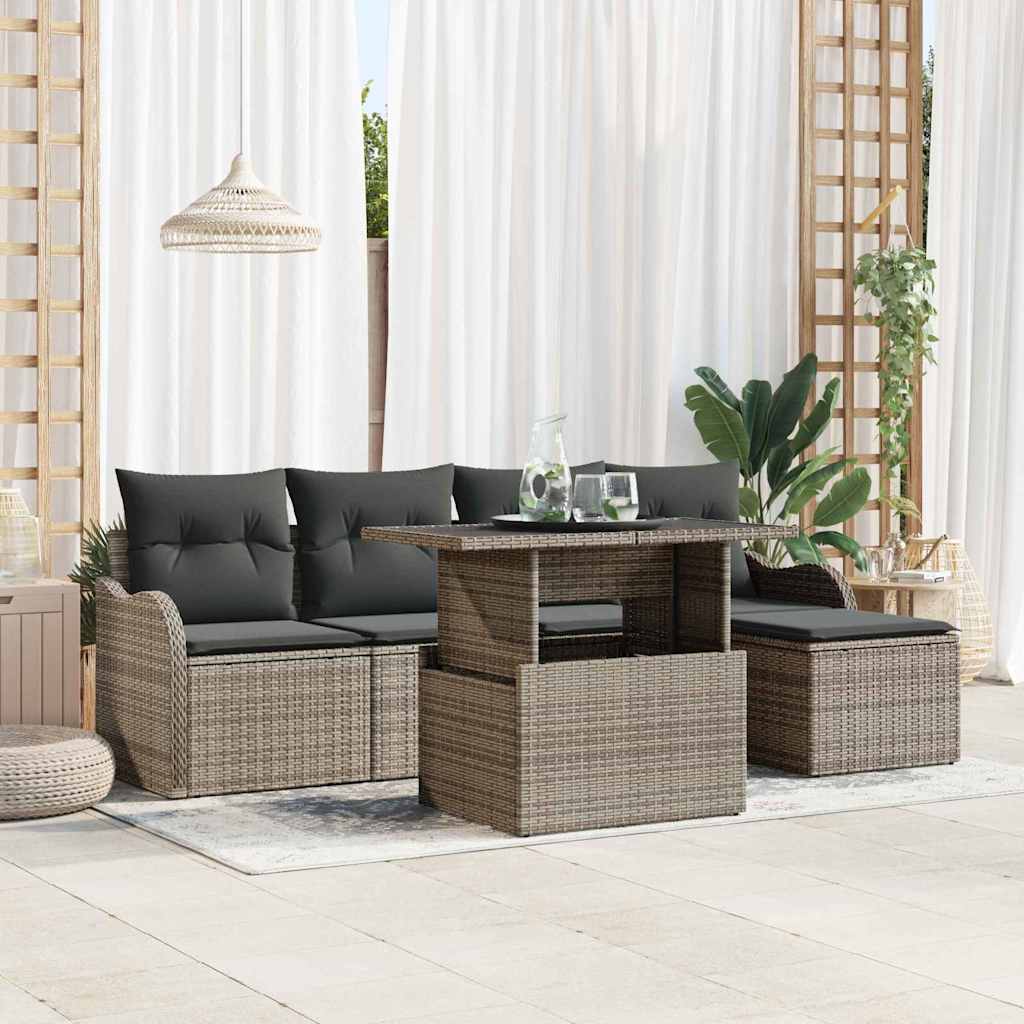Gartensofa-set mit Kissen 6 pcs Grau Polyrattan