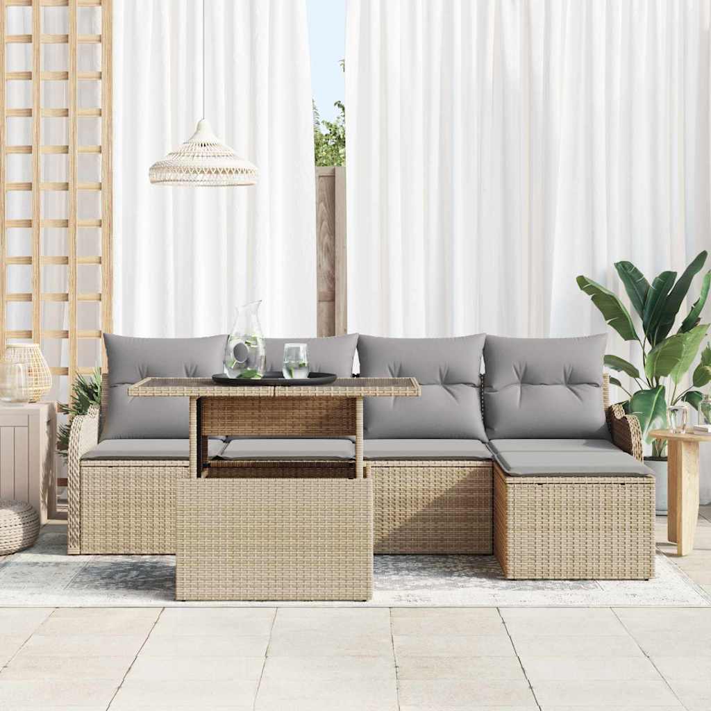 Gartensofa-set mit Kissen 6 pcs Beige Polyrattan